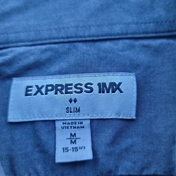 Express 1MX Charcoal Gray Men Long Sleeve Button Shirt Slim Fit M 15-15.5 - Picture 3 of 9